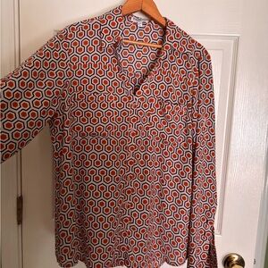 Express Portofino Shirt in Orange, Navy & White Hexagon Print